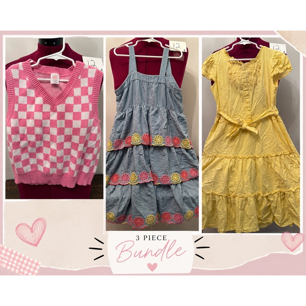 Girls Y2K Clothing Bundle Preppy Cottagecore Dresses Sweater Vest Size 10-12
